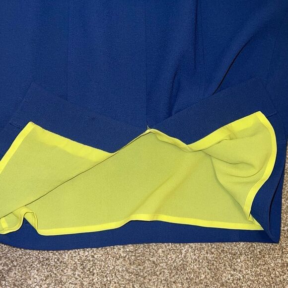 BCBGMAXAZRIA size 2 Blaire Color-Block Sheath Dress Navy Blue Neon Yellow Green - Picture 3 of 10